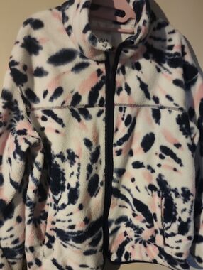 Fleece Jacket in White, Navy & Pink - Cozy Zip Front